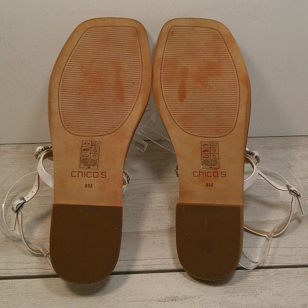 Chico's T-Strap White with Gray Beaded T-Strap Boho Sandals Size 8M - Picture 9 of 9